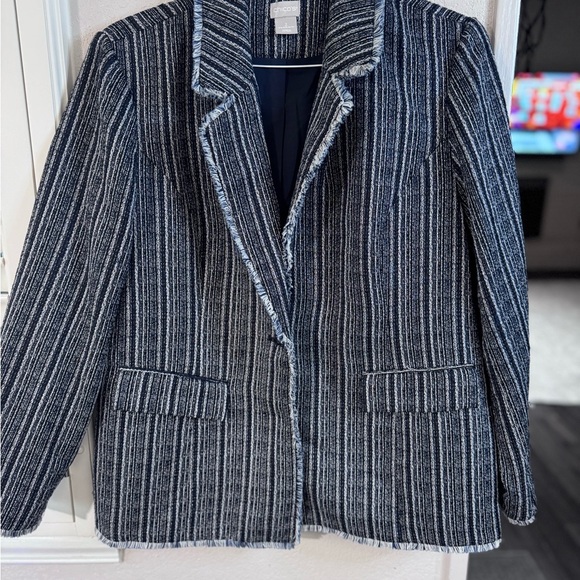Chico's Navy and Silver Blazer Textured Fabric - Picture 1 of 8